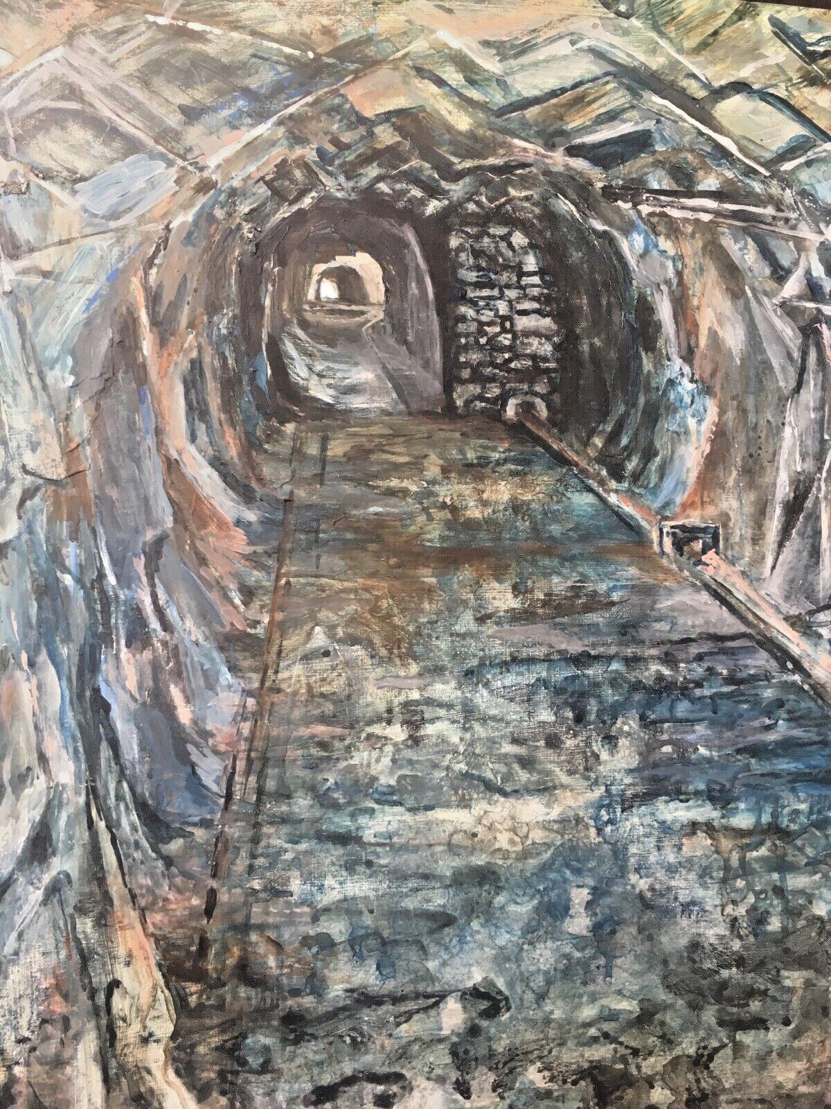 Large Vintage Mine Shaft Tunnel Welsh Slate Mining Acrylic Painting To Infinity photo for sale