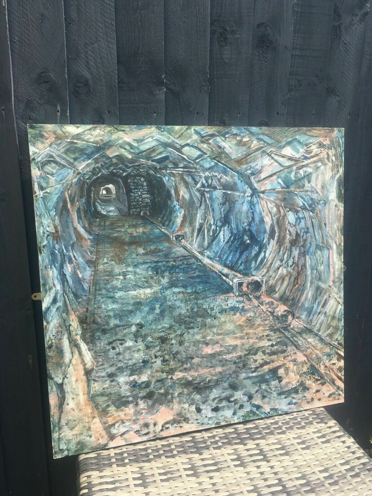 Large Vintage Mine Shaft Tunnel Welsh Slate Mining Acrylic Painting To Infinity photo vintage