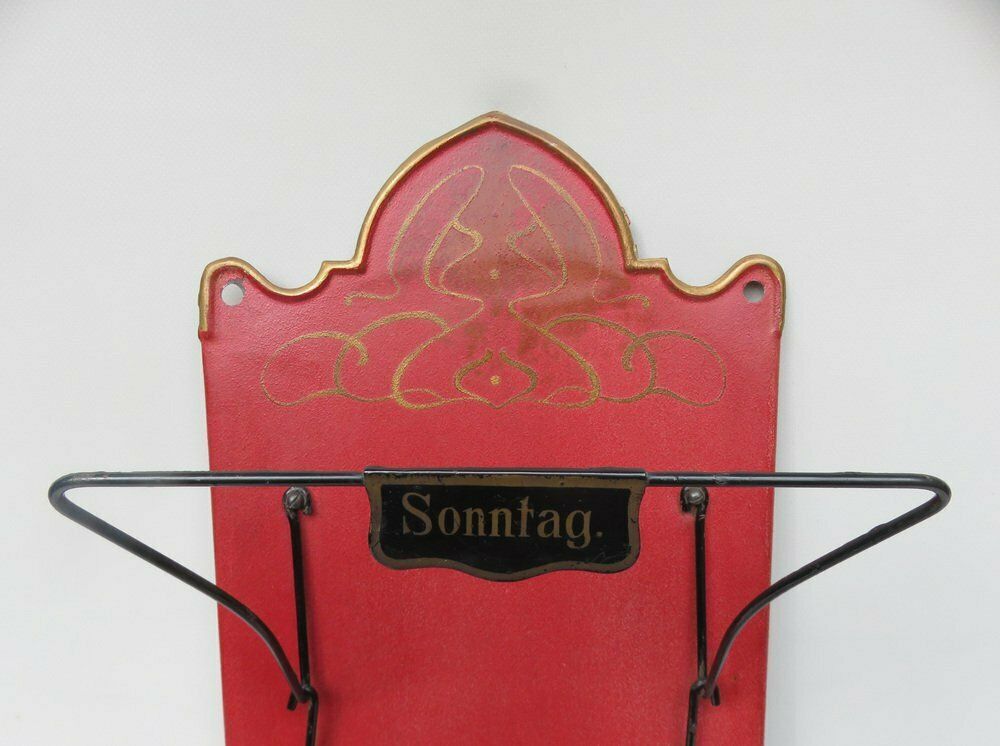 Art Nouveau Wall Newspaper Stand In Metal Bordeau Red, Black & Gold, 1890s photo 1215.5