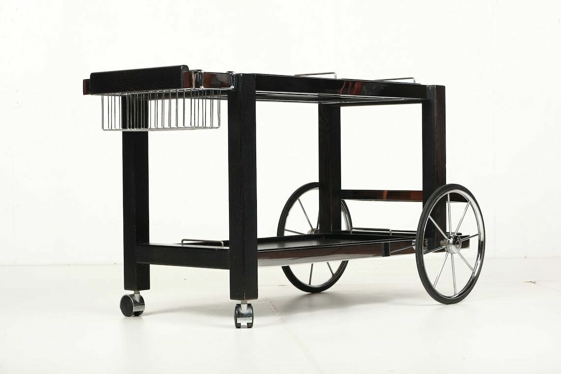Tea Trolley, Black Ash, Chrome, Vintage, Modular, Ca 1980