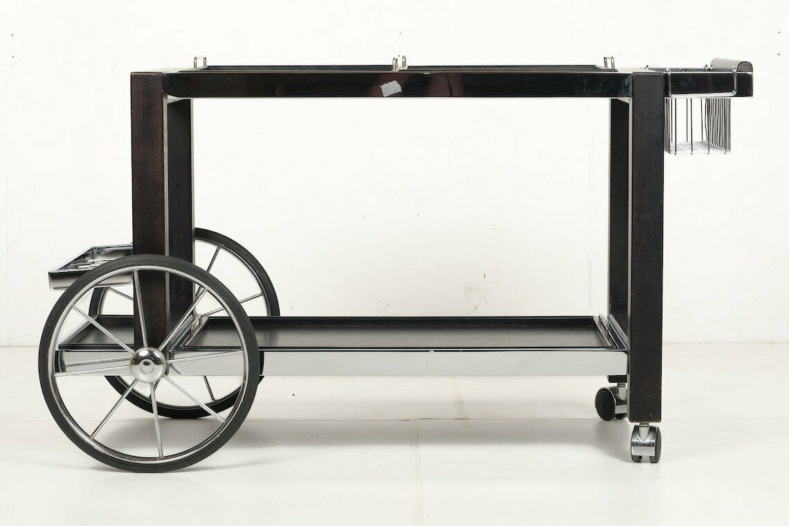 Tea Trolley, Black Ash, Chrome, Vintage, Modular, Ca 1980 photo vinterior