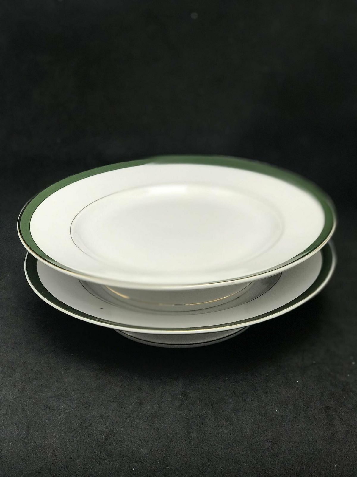 Antique Set Of 2 Displays Desserts/Sandwiches/Cakes/Pastries Villeroy And Boch Mettlach Green Golden Rim XIX Century Plates German Porcelain photo Home Decor