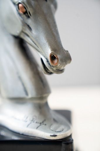 "Horse Head Sculptures" Laminated In 925 Silver   Marcello Giorgio 1980 Set Of 2 photo 555.0