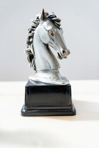 Home Decor "Horse Head Sculptures" Laminated In 925 Silver   Marcello Giorgio 1980 Set Of 2 photo