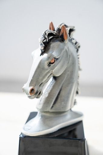 555.0 "Horse Head Sculptures" Laminated In 925 Silver   Marcello Giorgio 1980 Set Of 2 photo