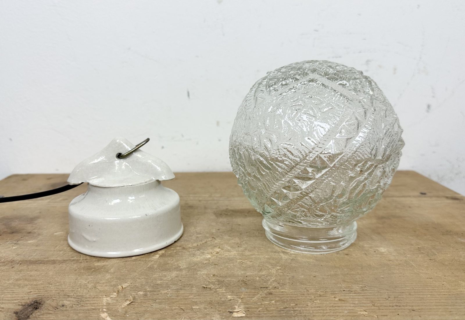 Vintage White Porcelain Pendant Light, 1970s, 15x photo for sale