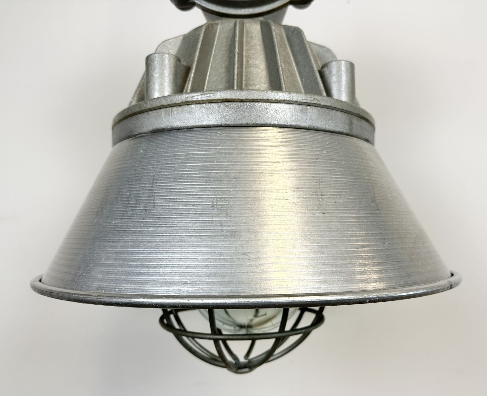photo vinterior Large Industrial Cast Aluminium Cage Pendant Light From Polam Wilkasy, 1970s, 2x