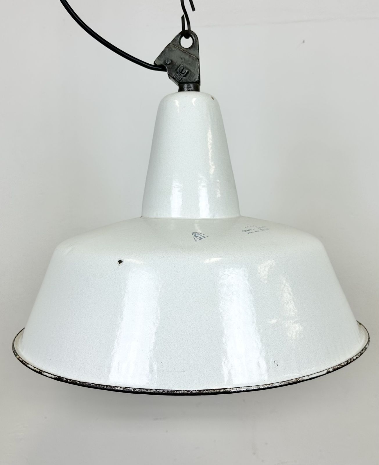 Large Industrial White Enamel Factory Pendant Lamp From Zaos, 1960s photo Lighting