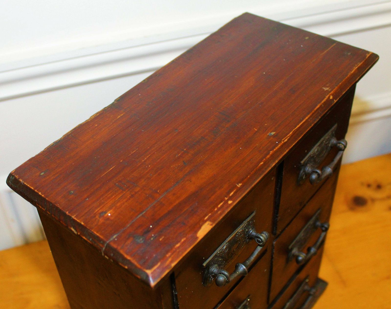 Victorian Five Drawer Pine Spice Cabinet Wooden Desk Industrial Specimen Collectors Jewellery Box Antique Vintage Haberdashery photo Furniture