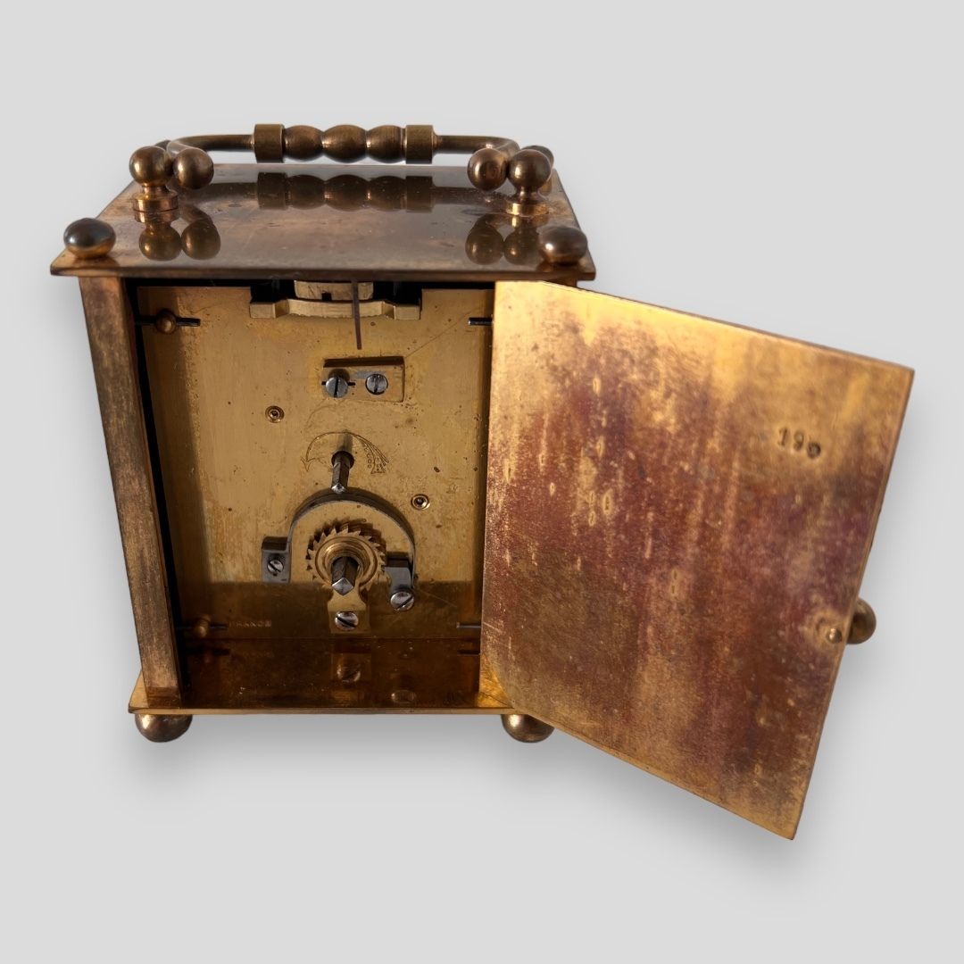 A Late C19th French Brass Carriage Clock, With Original Leather Travel Case photo for sale