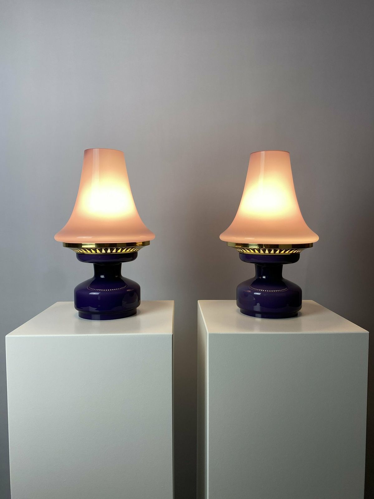 Pair Of Purple Glass Mushroom Table Lights B 124 By Hans Agne Jakobsson For Ab Markaryd photo furniture