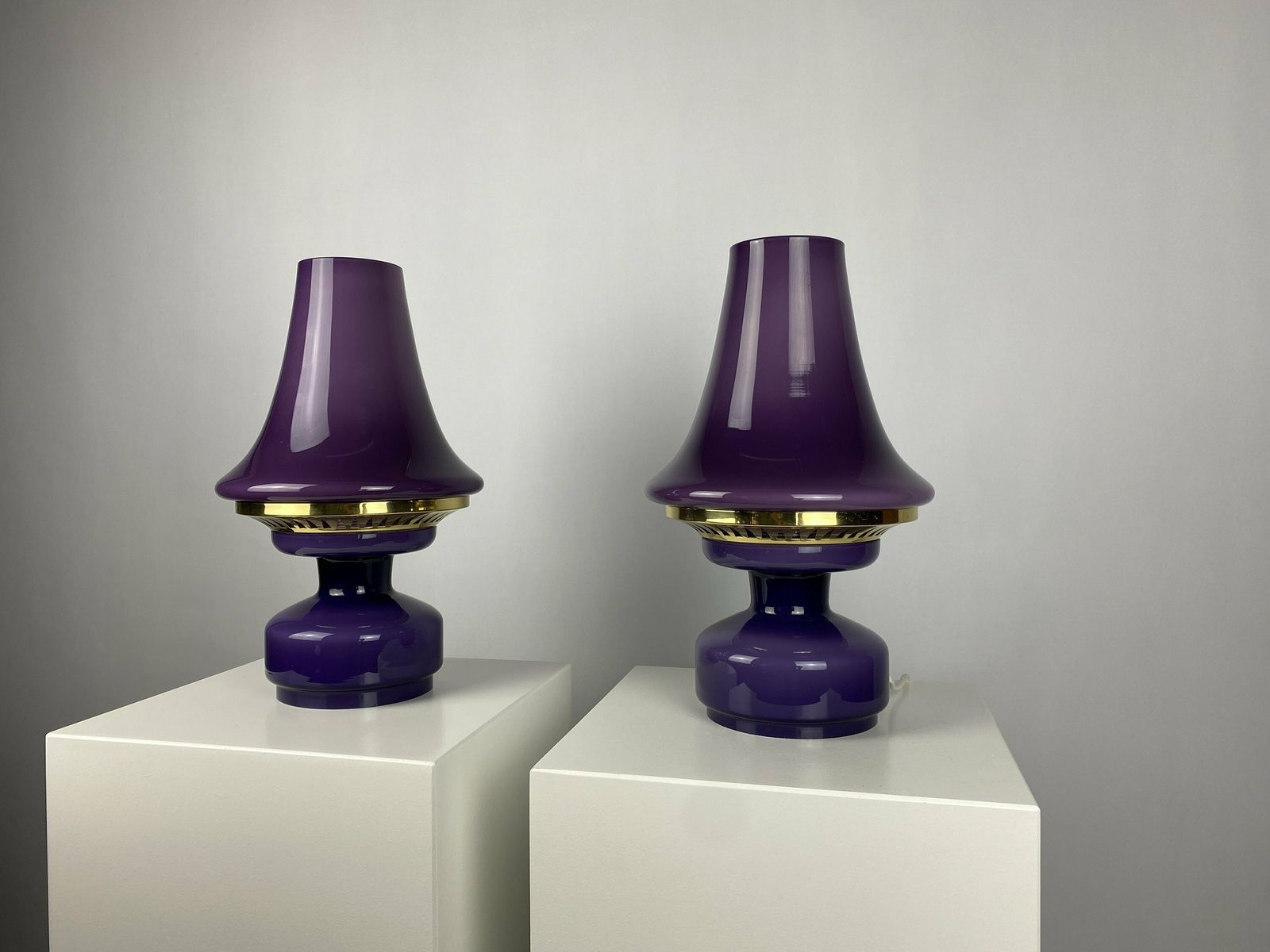 Pair Of Purple Glass Mushroom Table Lights B 124 By Hans Agne Jakobsson For Ab Markaryd photo for sale