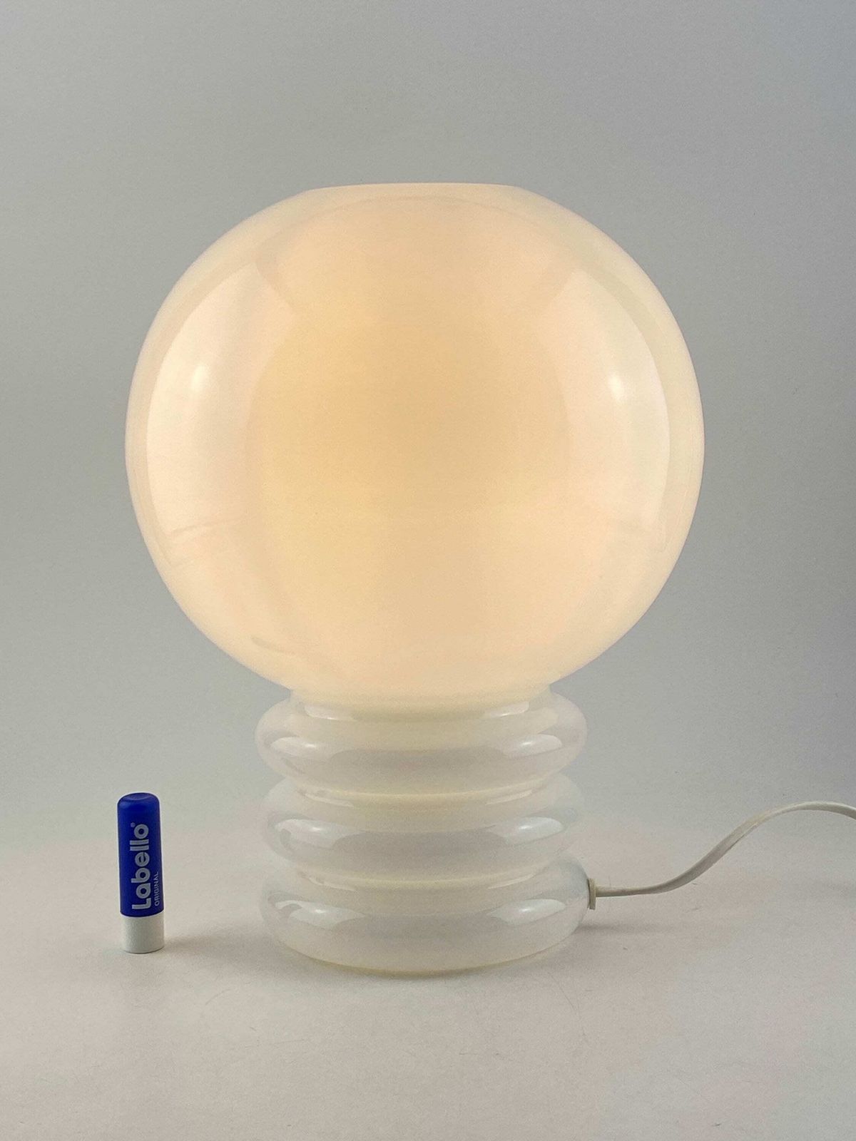 Vintage White Glass Table Lamp 'Bulb' By Glashütte Limburg 1979 photo for sale