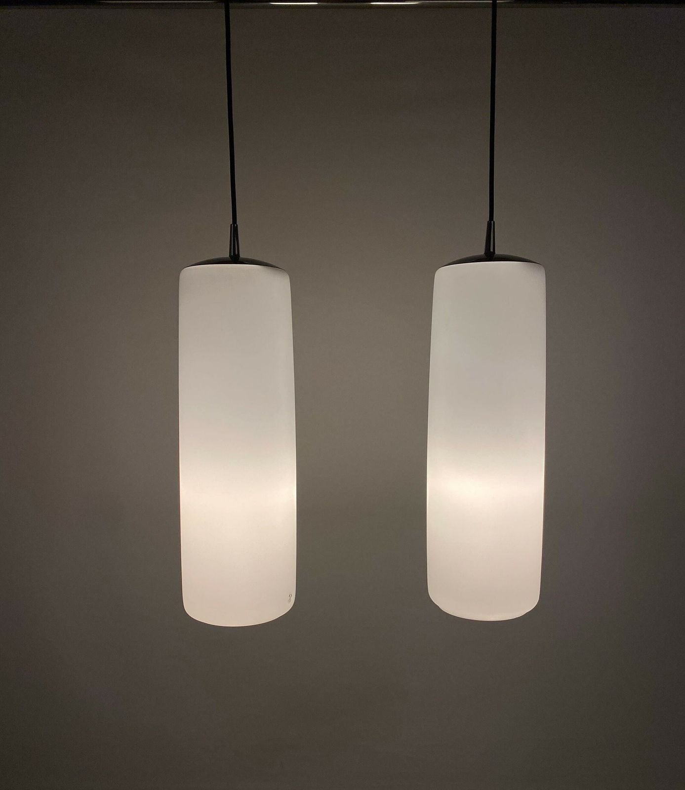Enormous Rare Frosted White Glass Pendant Light By Peill And Putzler Xl 1960