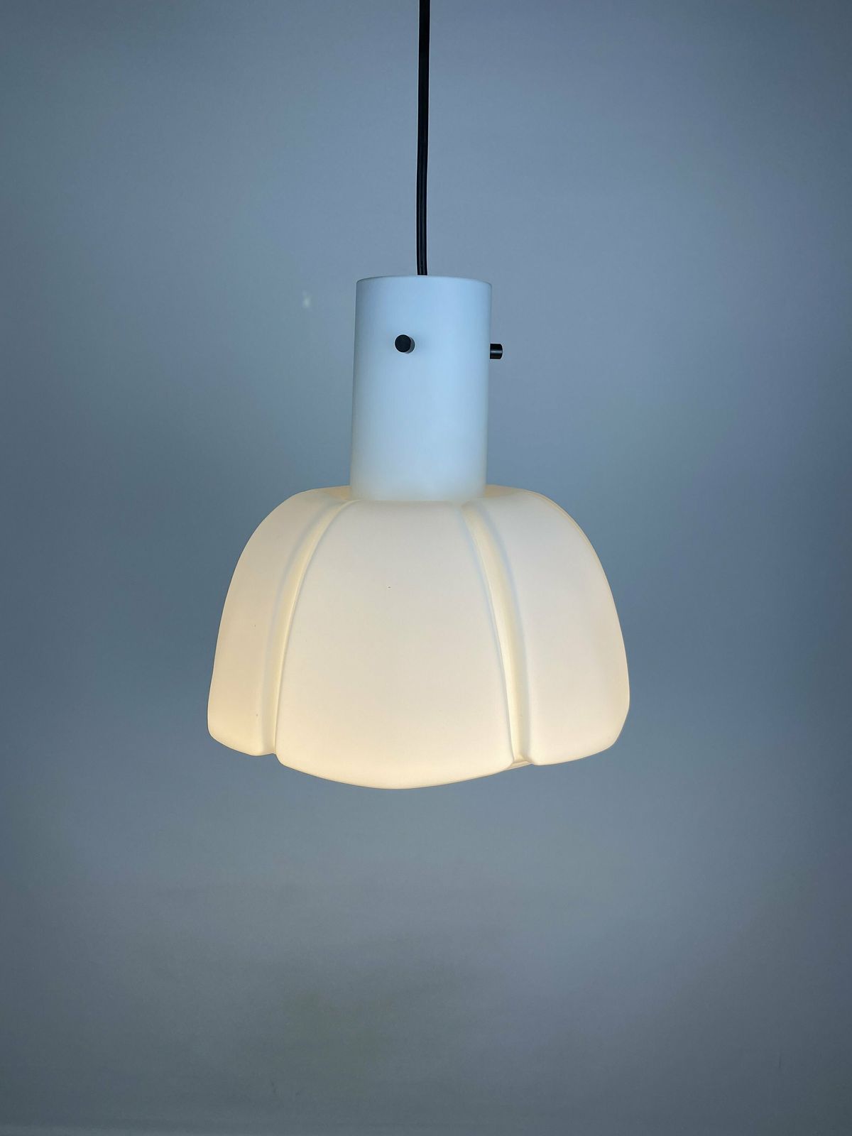 White Flower Shaped Opaline Glass Pendant Light By Glashütte Limburg Medium