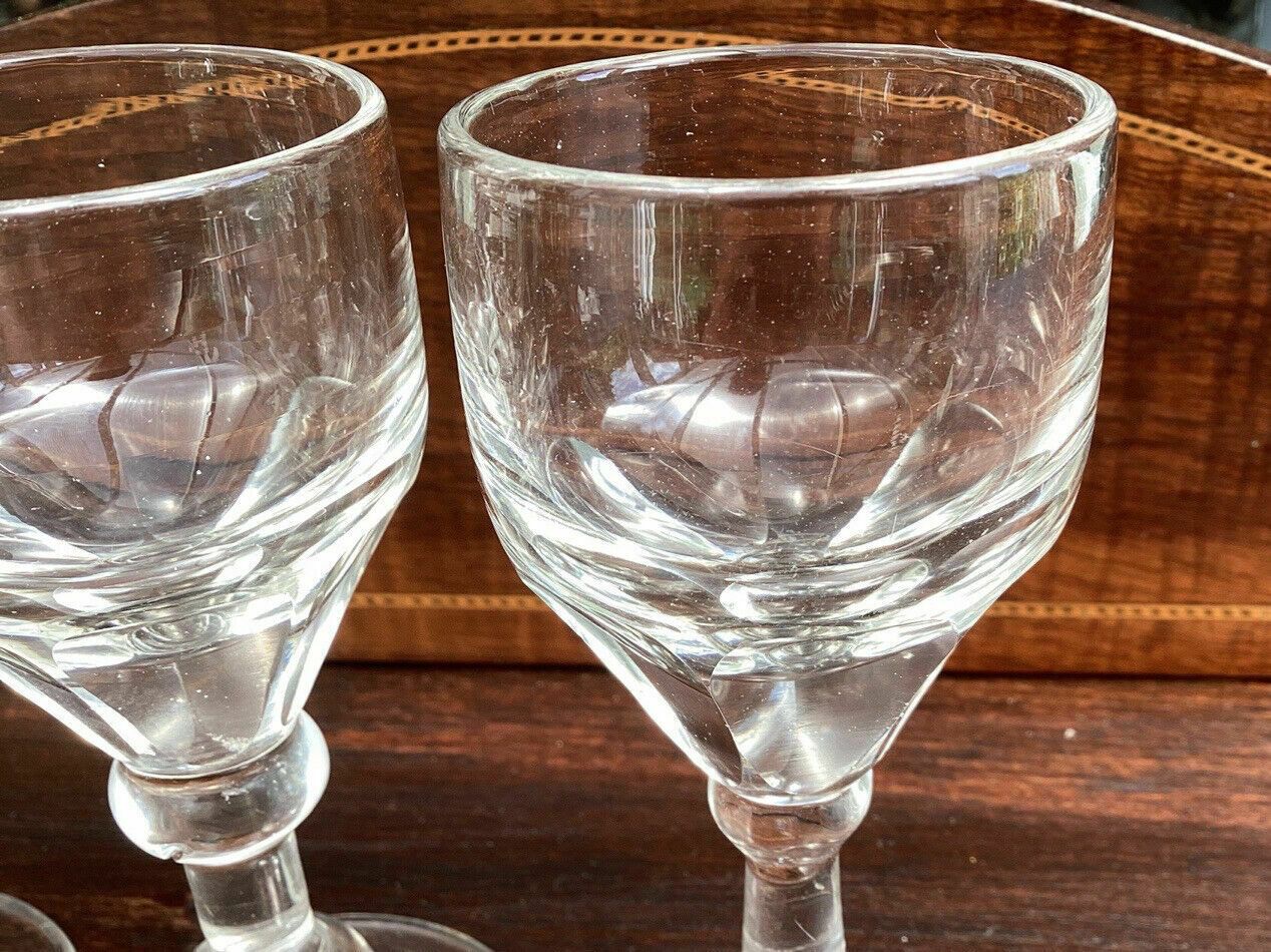 3 Georgian Deceptive Toasting Dram Glasses. Knopped Stems. Funnelled Bowls photo Home Decor