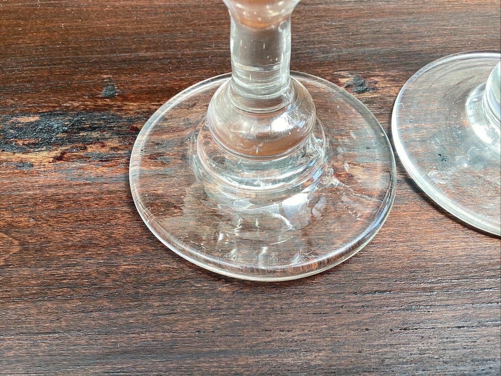photo vintage 3 Georgian Deceptive Toasting Dram Glasses. Knopped Stems. Funnelled Bowls