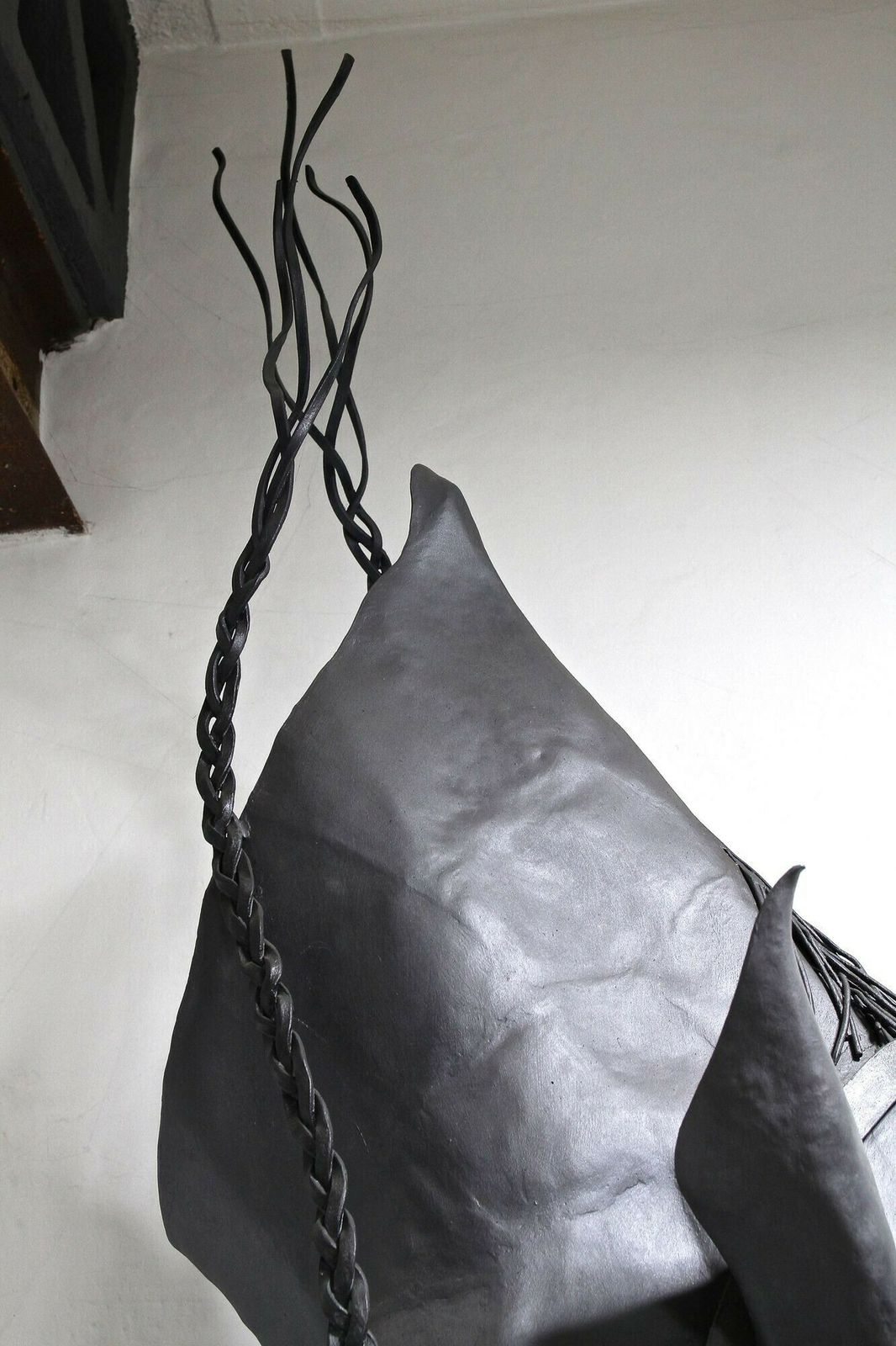 Metal Horse Head Sculpture By G. Fössl, Handforged On Charred Oak Base, 2017 photo 145000.0