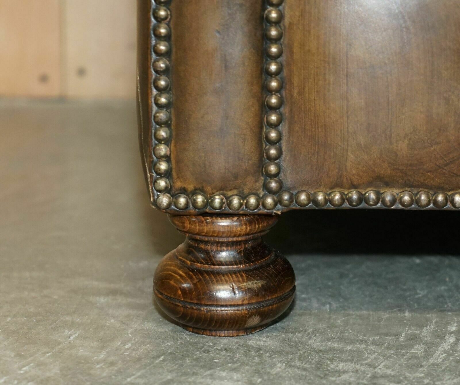 photo furniture Vintage Circa 1950's Hand Dyed Brown Leather Chesterfield Club Armchair Walnut