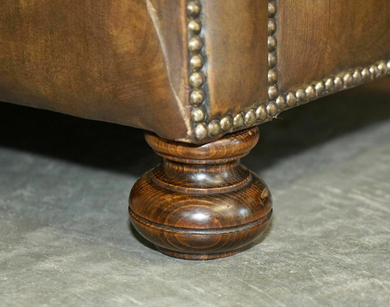 photo for sale Vintage Circa 1950's Hand Dyed Brown Leather Chesterfield Club Armchair Walnut