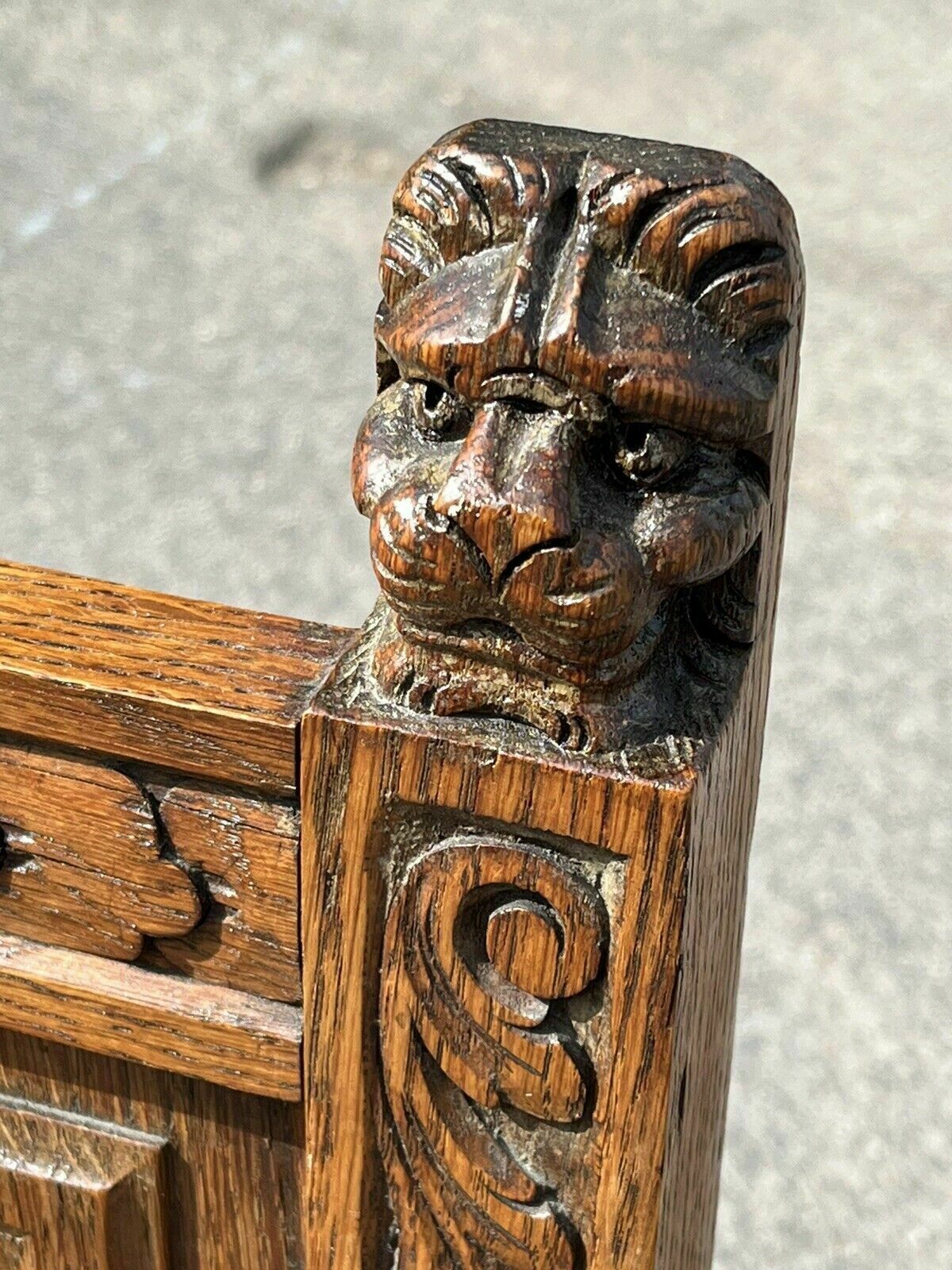 Antique Carved Oak Chair, With Carved Lion Heads Decoration photo buy