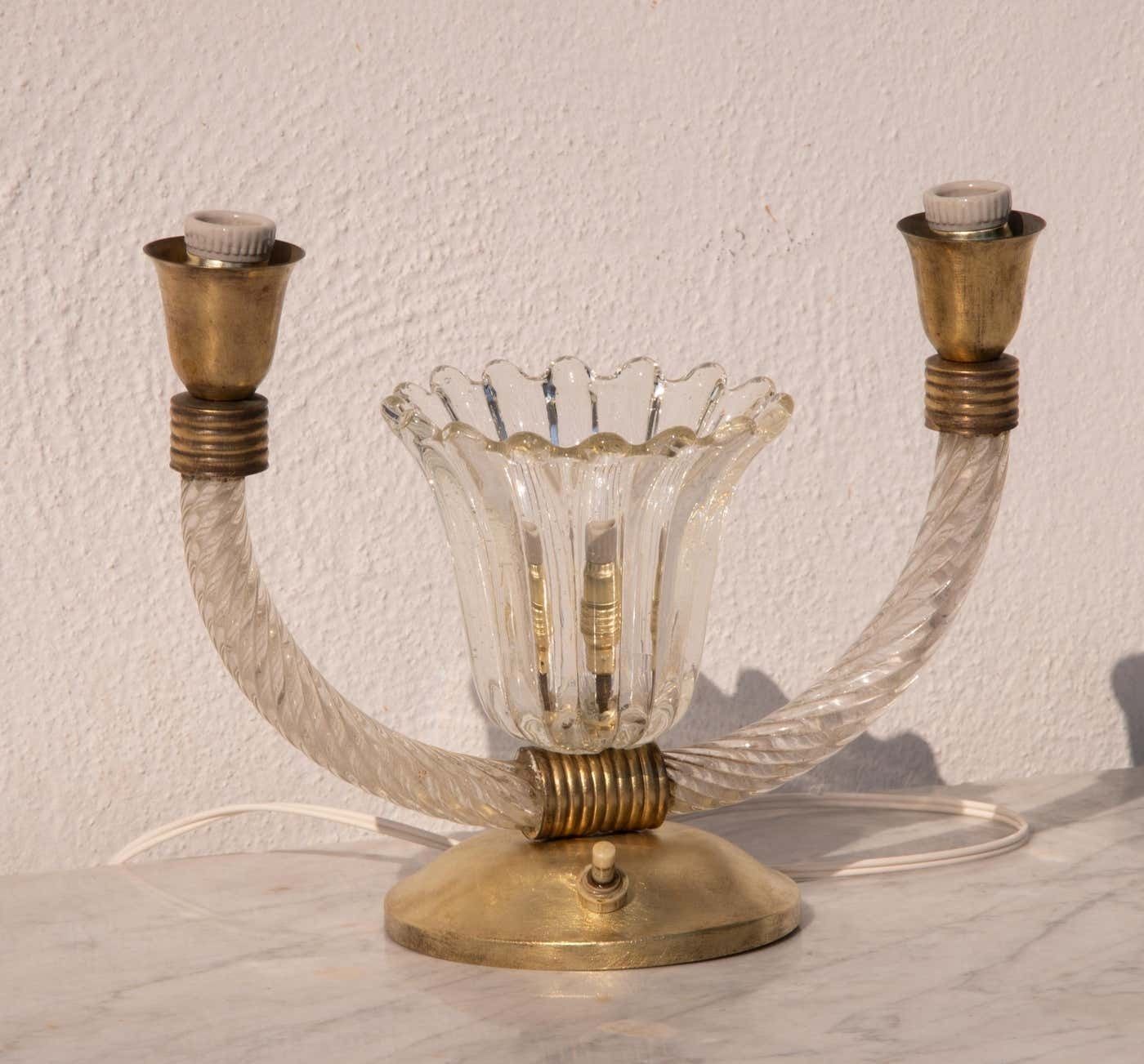 Art Decò Barovier E Toso Table Lamp Brass Murano Glass, Italy 1940 photo Lighting