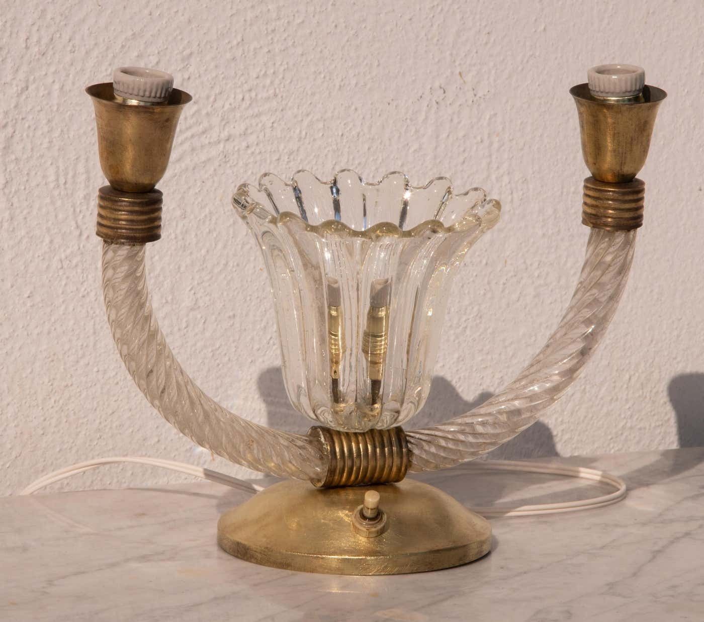 Art Decò Barovier E Toso Table Lamp Brass Murano Glass, Italy 1940 photo 1306.0
