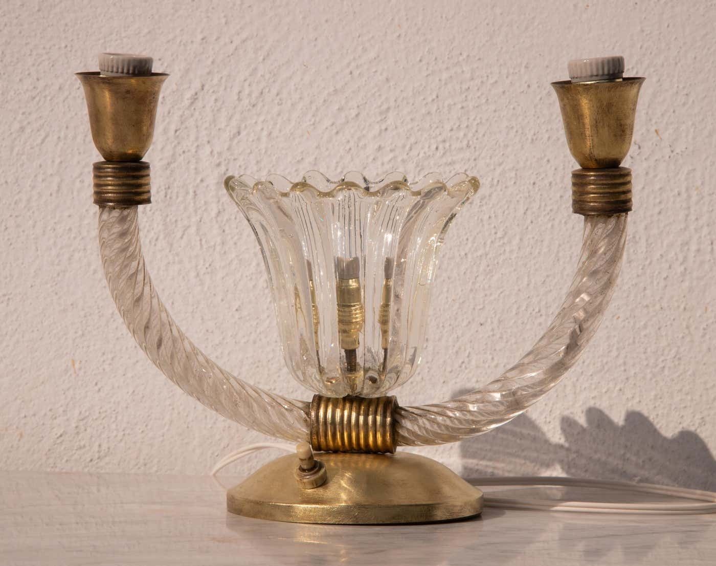 Art Decò Barovier E Toso Table Lamp Brass Murano Glass, Italy 1940 photo vinterior