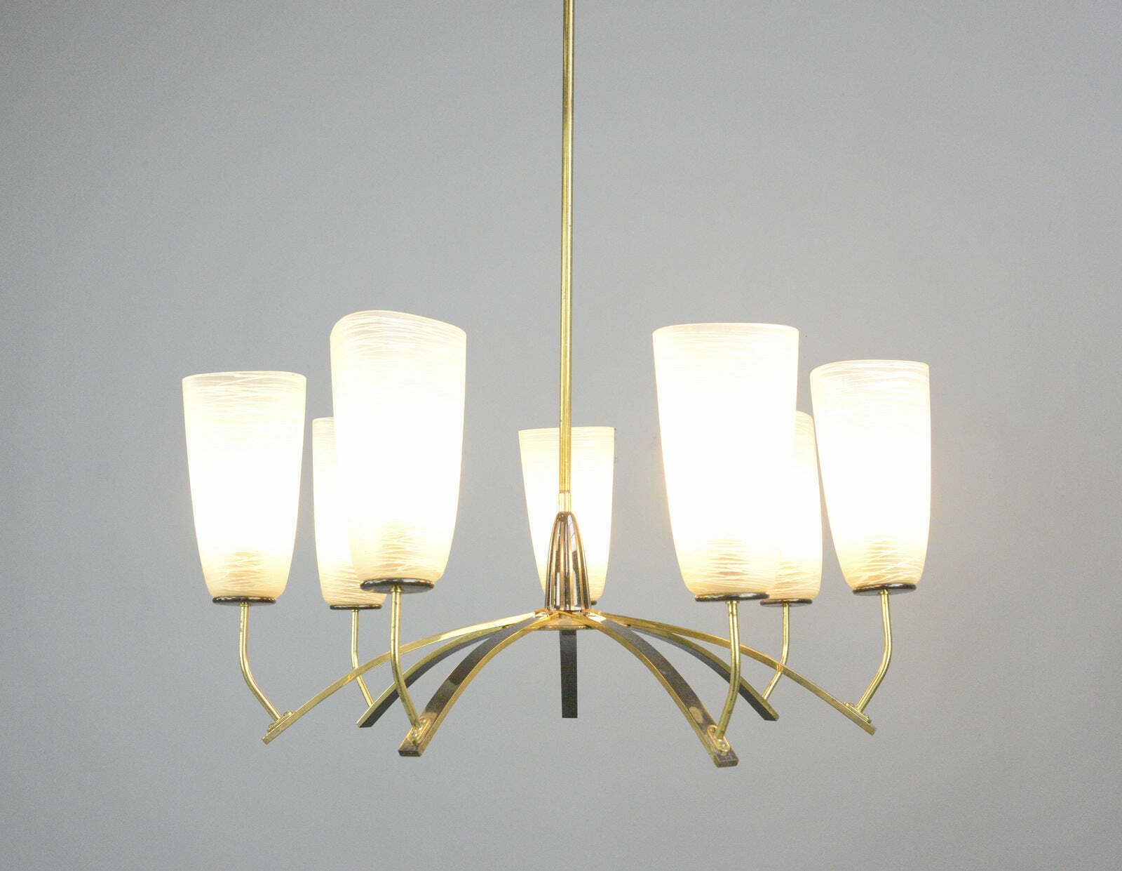 Large Mid Century Brass & Glass Chandelier Circa 1960s