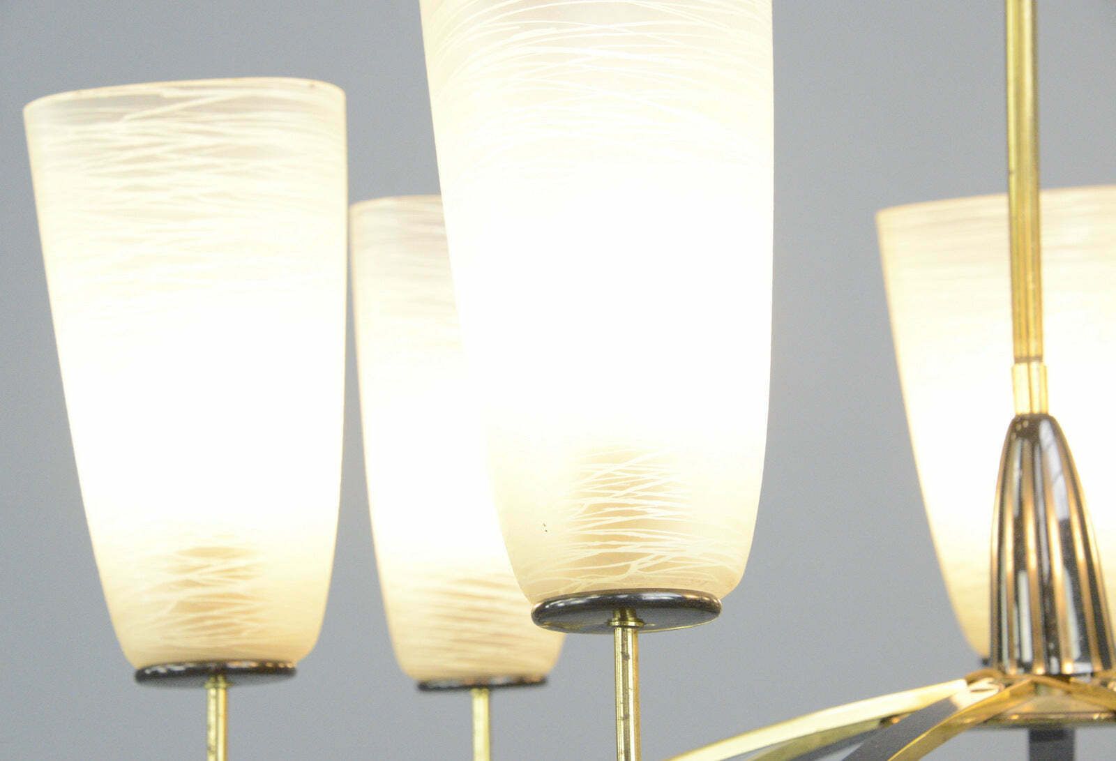 Large Mid Century Brass & Glass Chandelier Circa 1960s photo vinterior