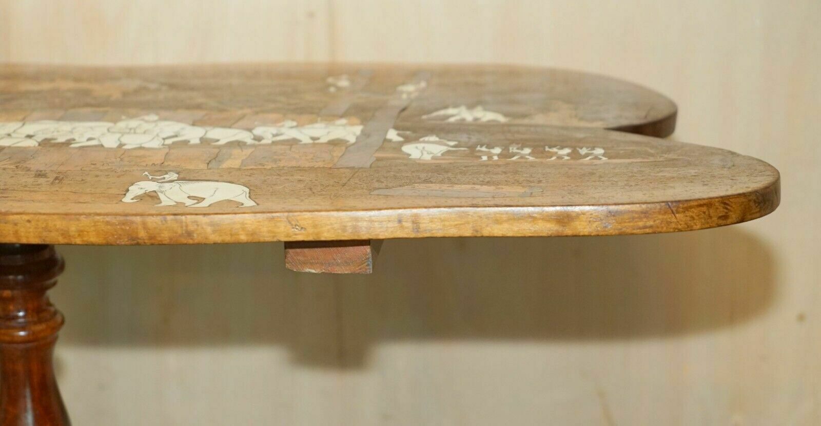 Large Antique Japanese Shibayama Inlaid Elephant Trainers Rosewood Coffee Table photo 2350.0