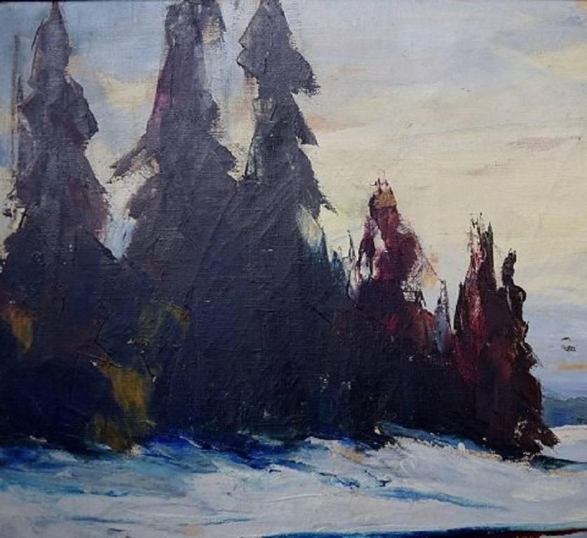 Axel Lind Winter Landscape With Forest, Oil On Canvas photo Art