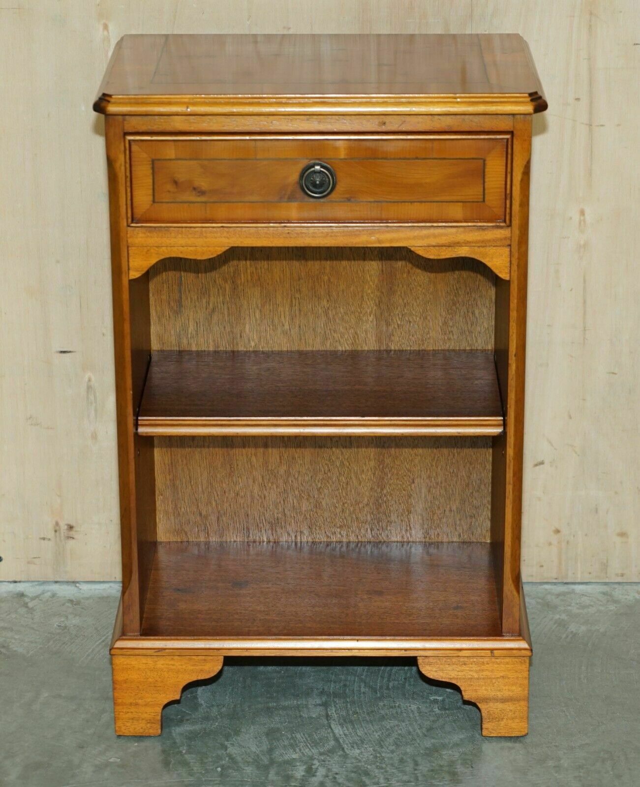 Pair Of Vintage Burr Yew Wood Lamp Side End Wine Tables Open Bookcases photo Furniture