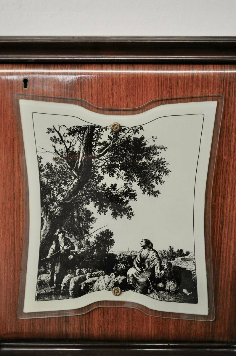 11500.0 Credenza Superiore In Mogano, Pera, Ottone E Vetro Marmorato Laccato Posteriore Con Specchio Di F.Lli Rigamonti Desio, Milano photo