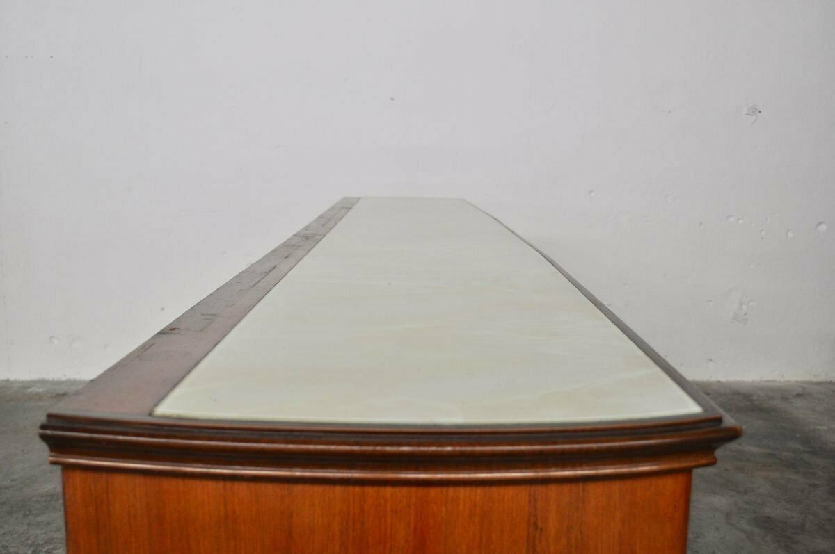 photo buy Credenza Superiore In Mogano, Pera, Ottone E Vetro Marmorato Laccato Posteriore Con Specchio Di F.Lli Rigamonti Desio, Milano