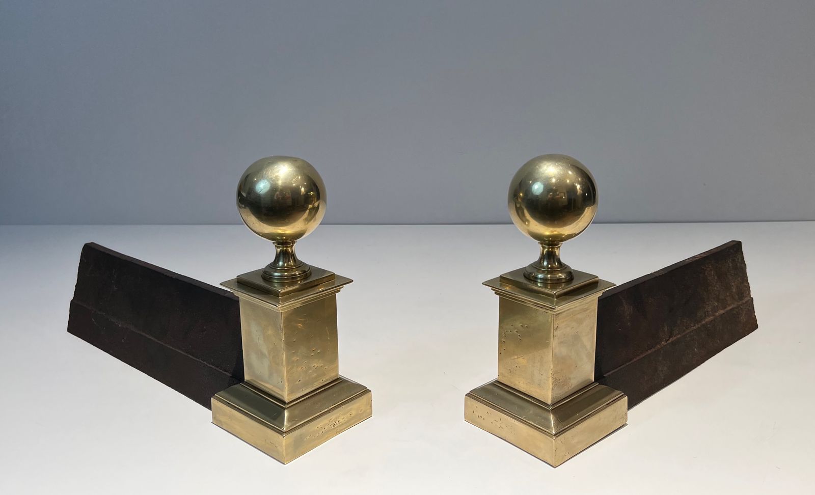 Important Pair Of Brass Andirons