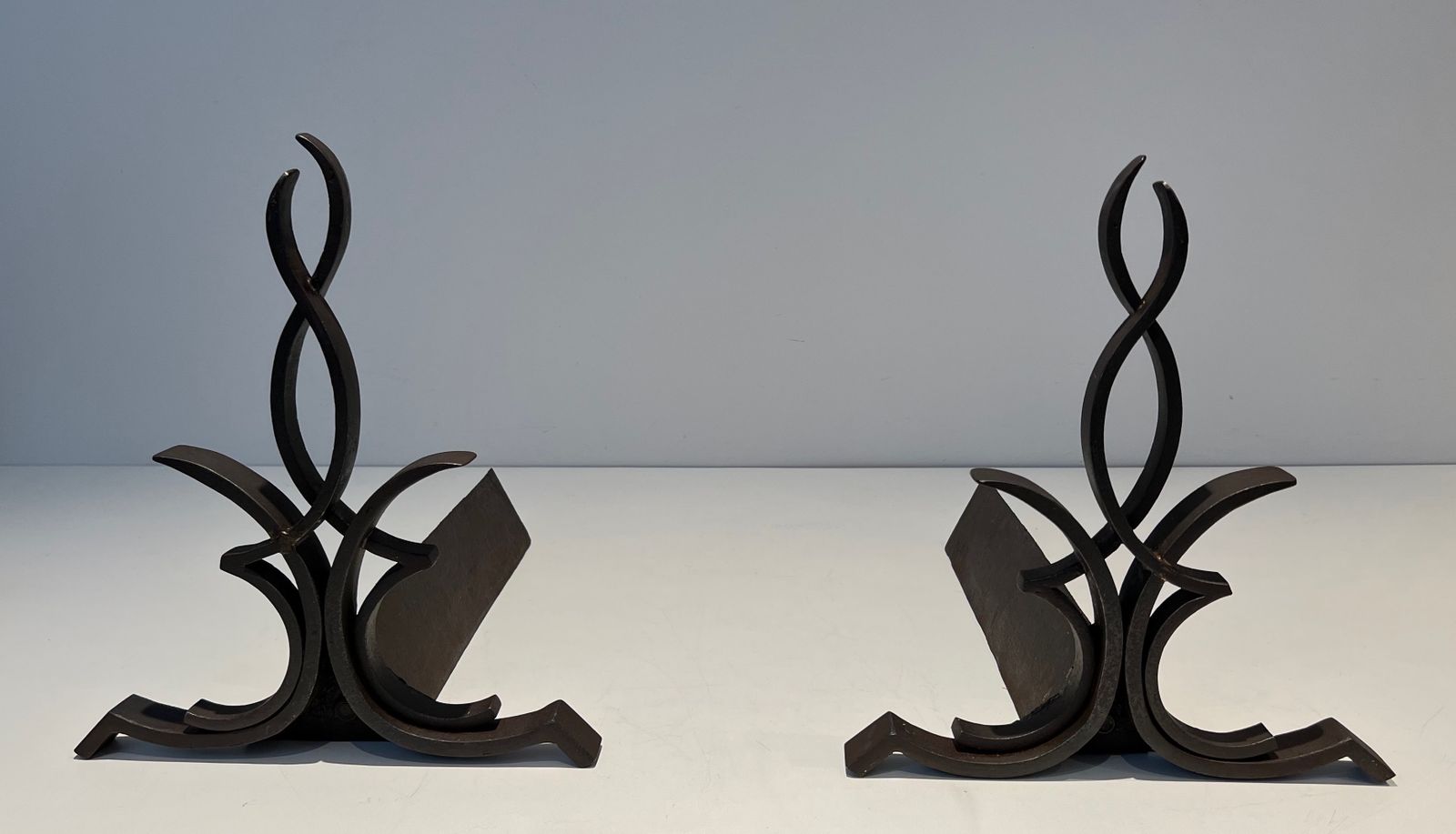 Pair Of Wrought Iron Andirons By Raymond Subes photo furniture