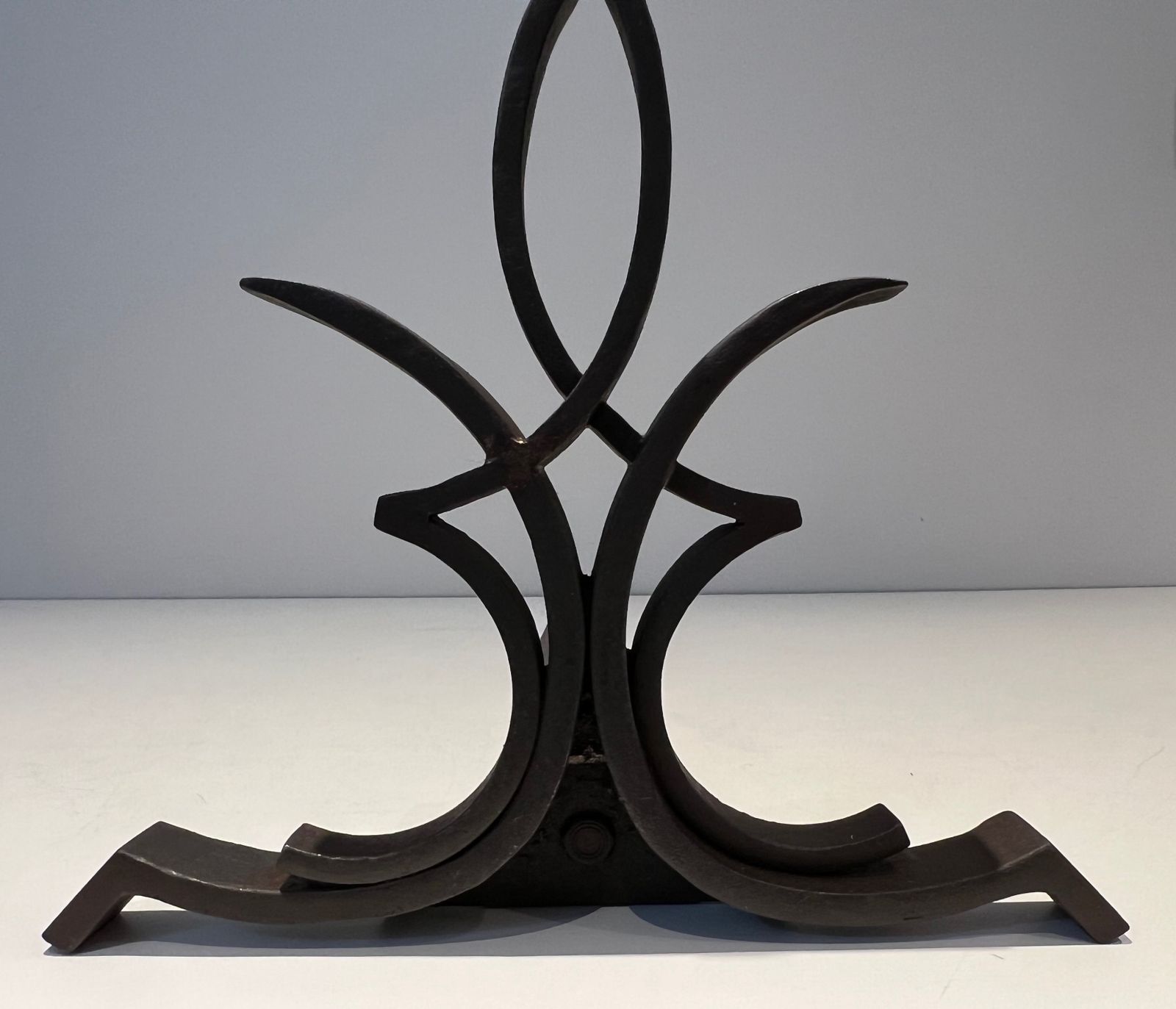 Art Pair Of Wrought Iron Andirons By Raymond Subes photo