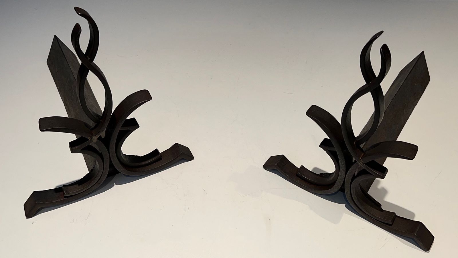 photo vinterior Pair Of Wrought Iron Andirons By Raymond Subes