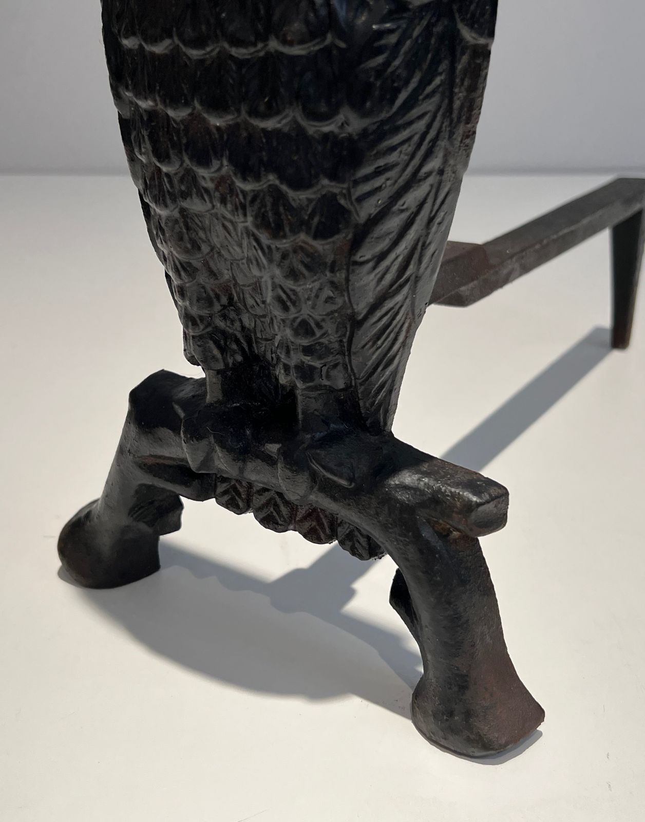 photo furniture Pair Of Cast Iron And Wrought Iron Andirons Representing An Owl