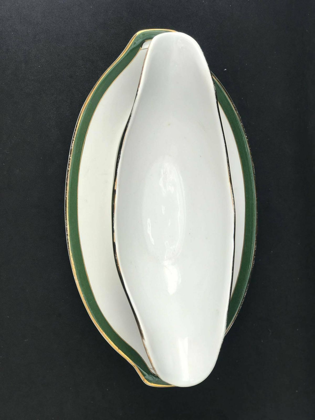 Antiek Sauskom Met Onderschotel – Villeroy & Boch Mettlach – Groene Rand Met Goud – 19e Eeuw – Duits Porselein photo Woonaccessoires