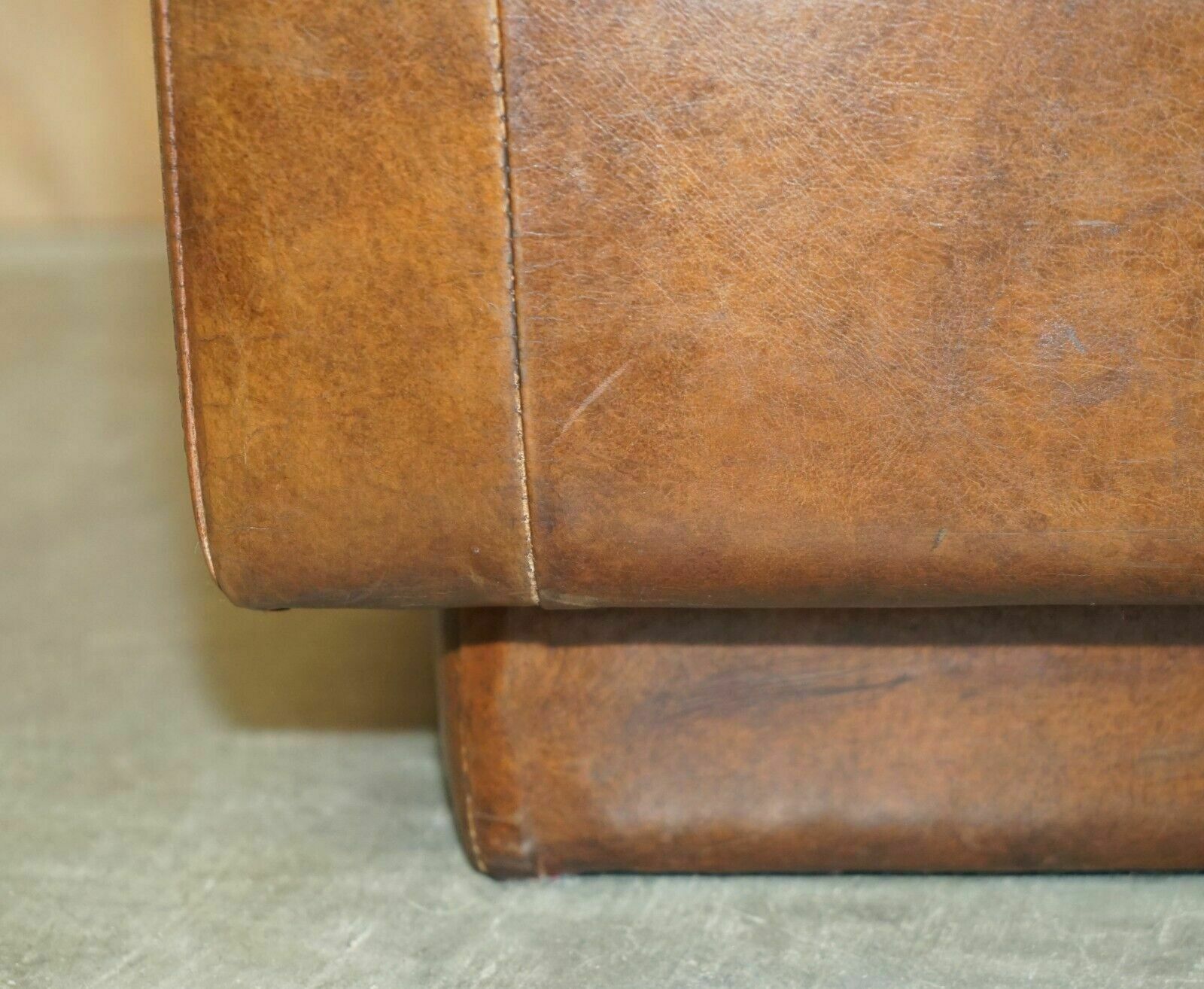 photo for sale Timothy Oulton Vintage Aged Brown Heritage 134cm Wide Sofa Stunning Patina