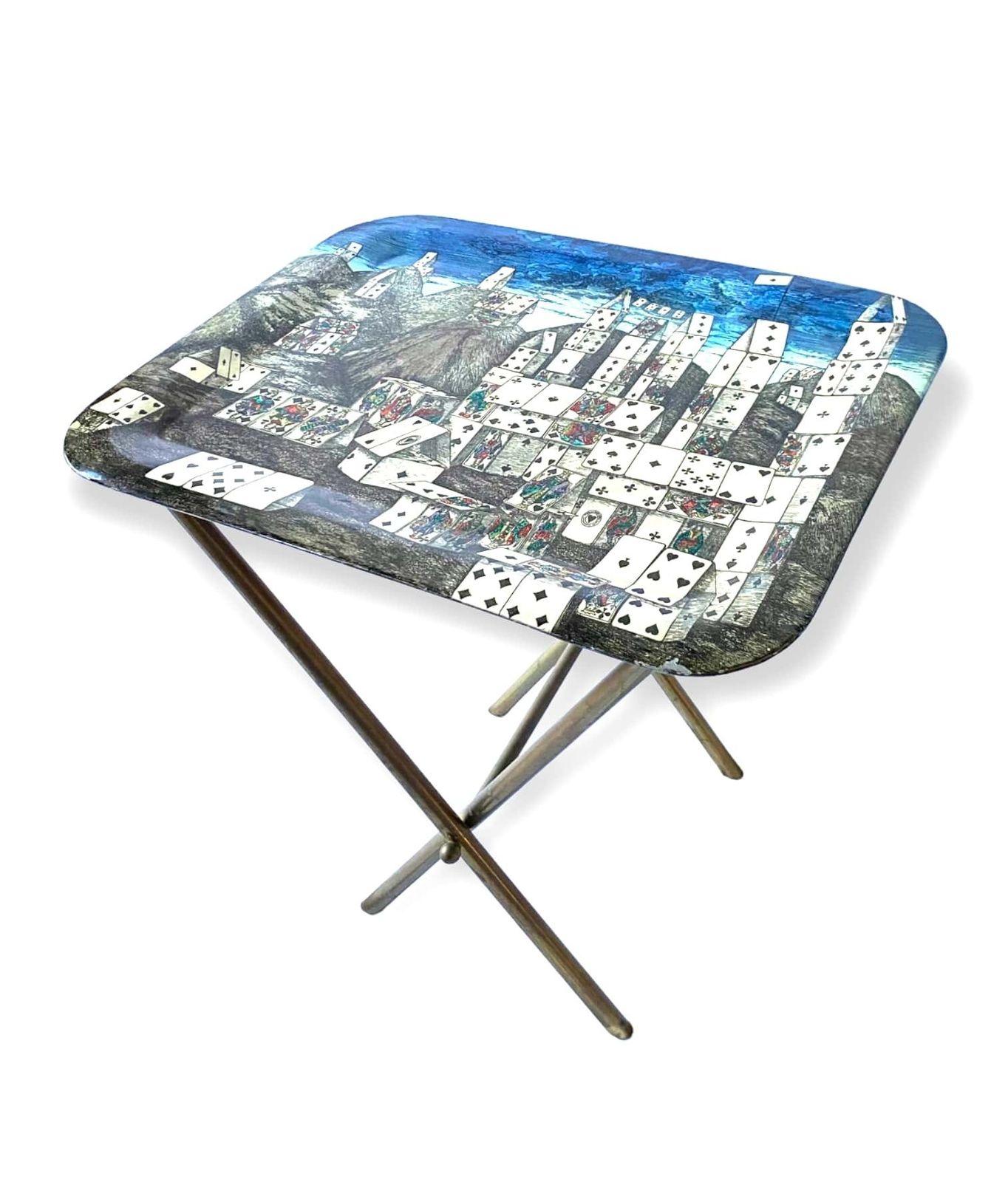 photo for sale Mid Century Folding Coffee Table "City Of Cards", Piero Fornasetti Italy 1950s