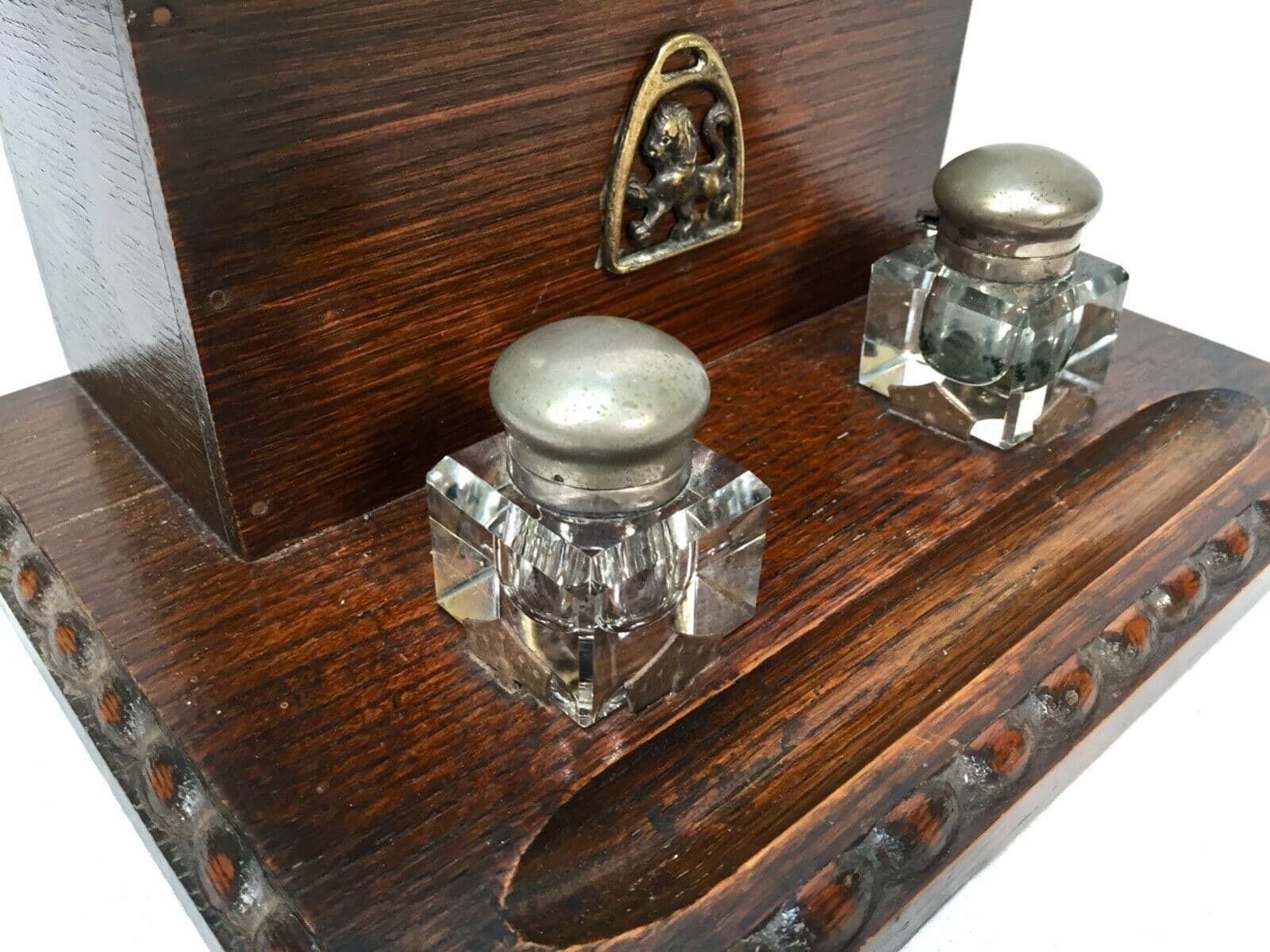 Antique Wooden Oak Stationery Box / Letter Desktop Tidy / Cabinet / Edwardian photo Home Decor