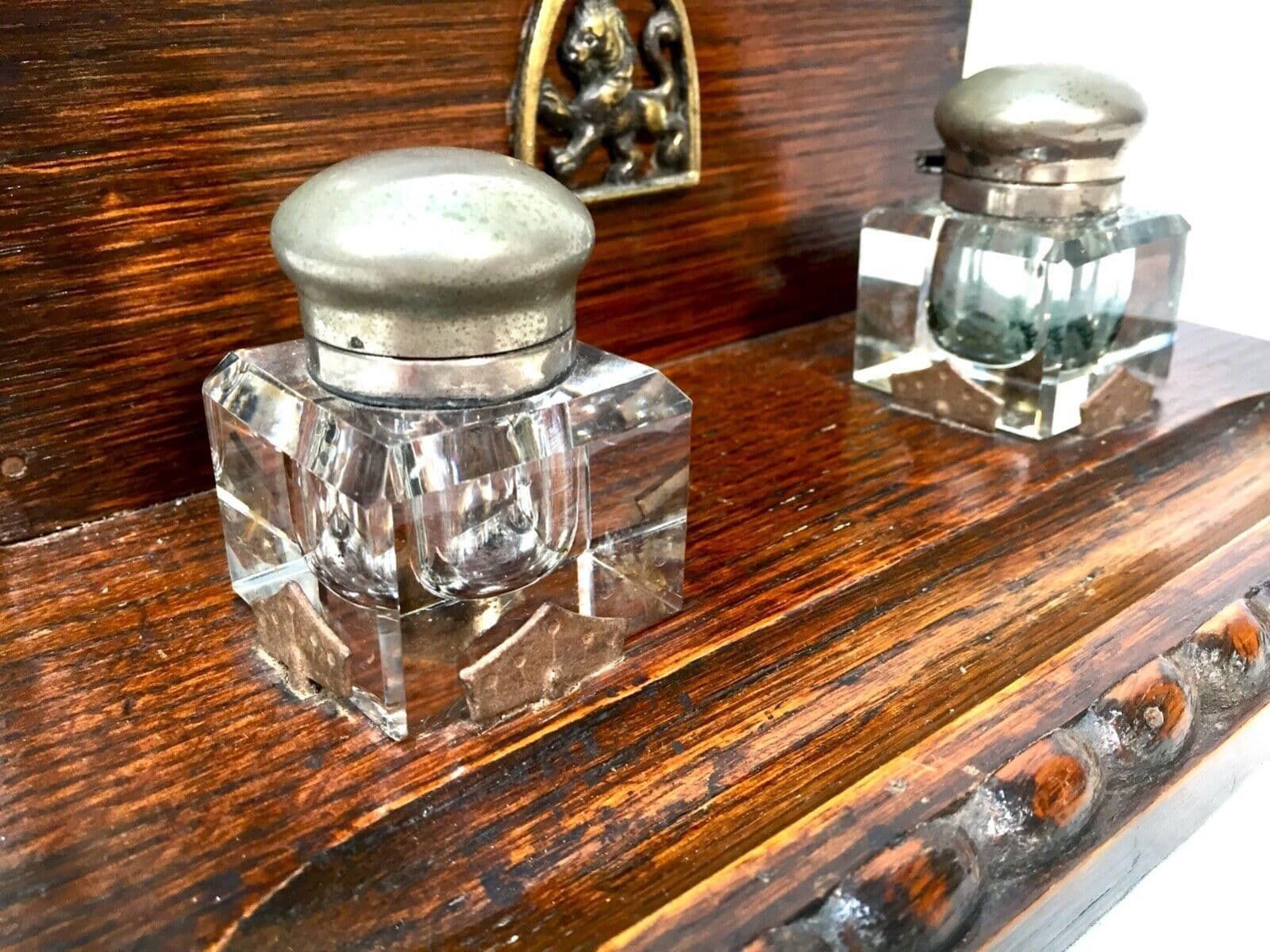 Antique Wooden Oak Stationery Box / Letter Desktop Tidy / Cabinet / Edwardian photo vintage