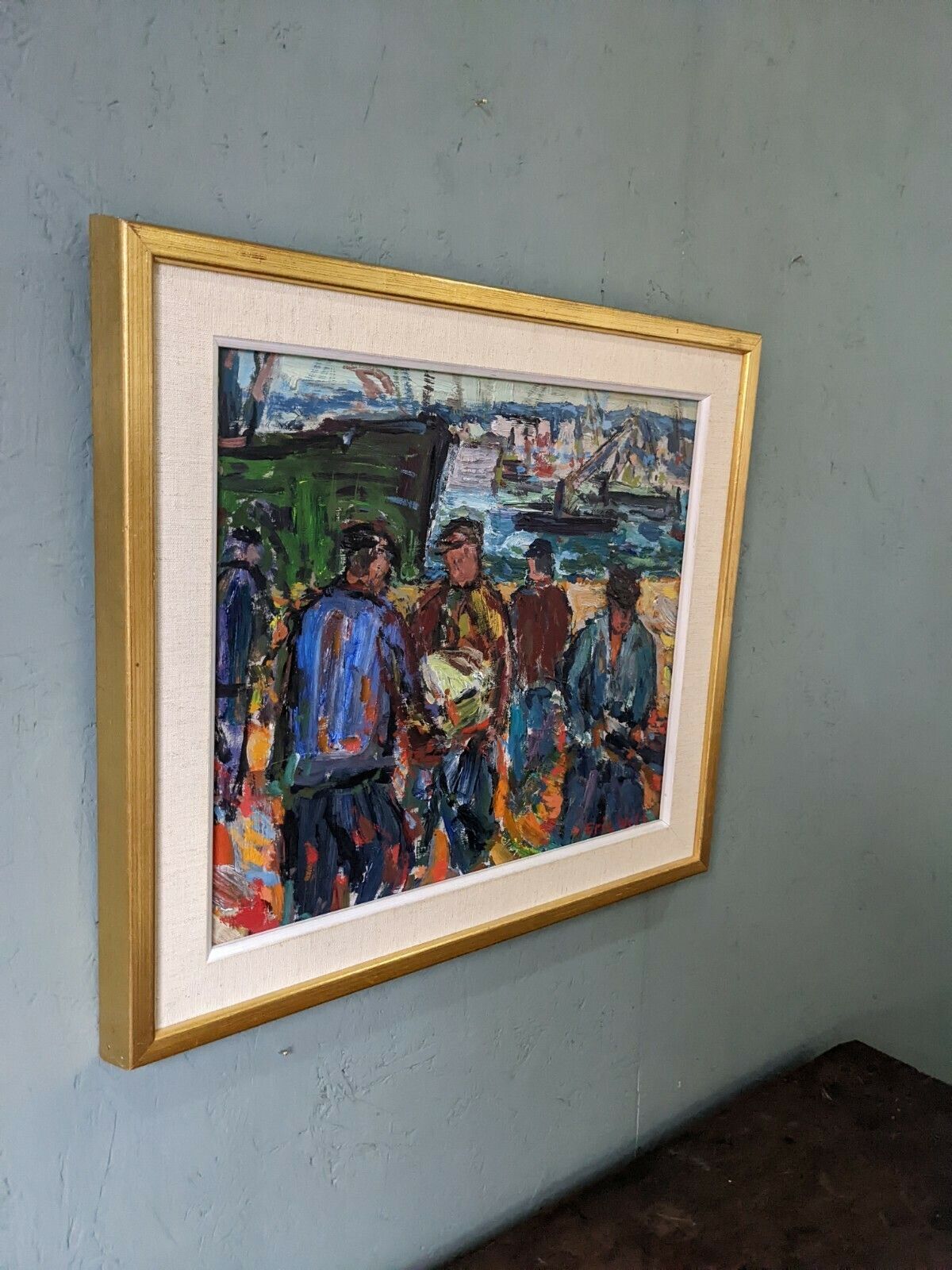 Vintage Mid Century Painting   Coastal Dock, Oil On Board photo buy