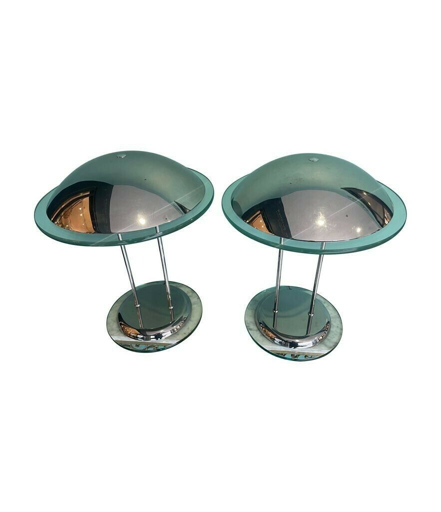 A Pair Of Art Deco Style Chrome And Glass Lamps By Herda photo vinterior