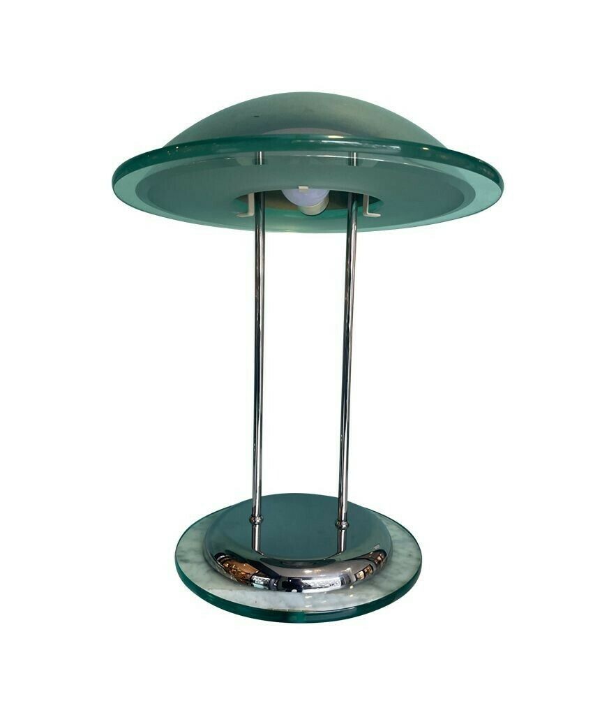 A Pair Of Art Deco Style Chrome And Glass Lamps By Herda photo buy