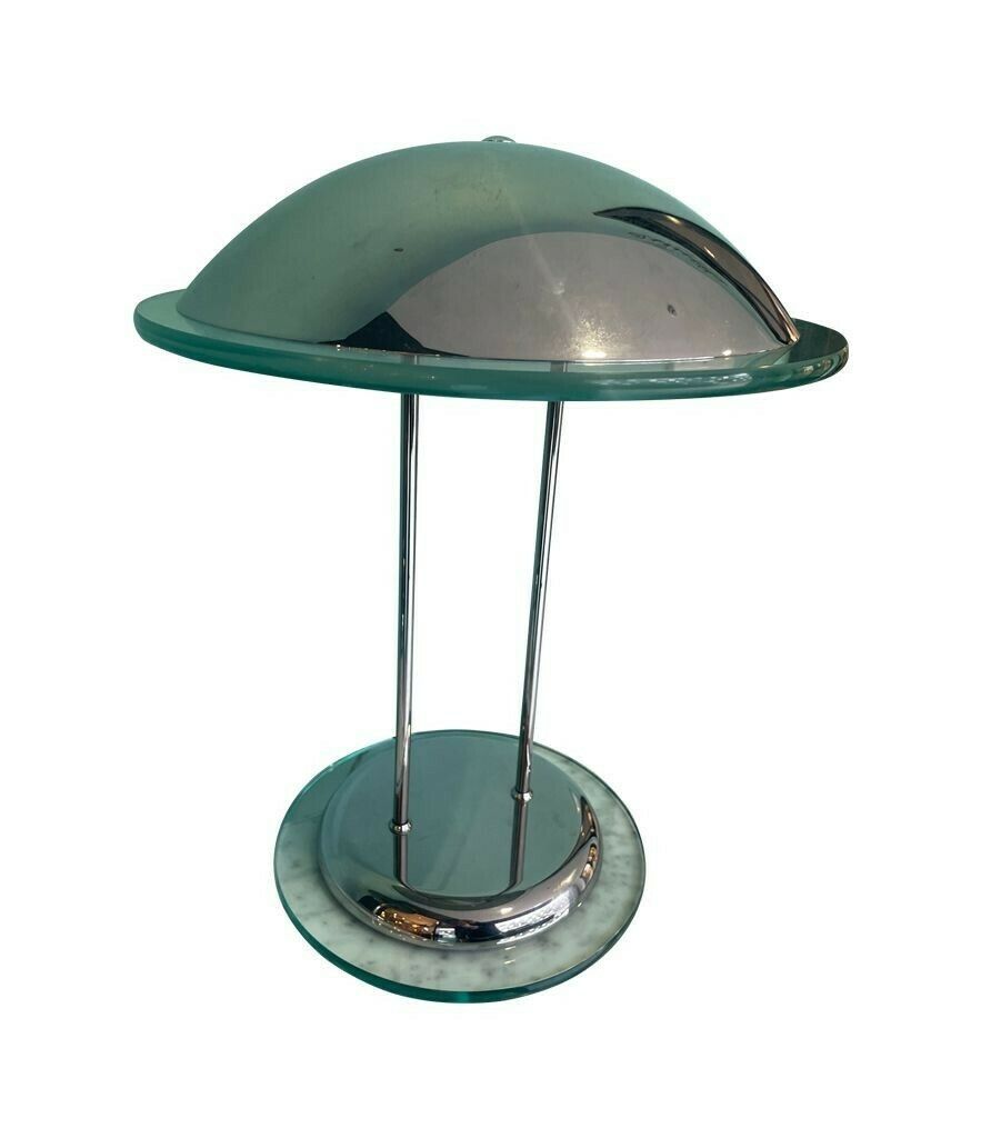 photo for sale A Pair Of Art Deco Style Chrome And Glass Lamps By Herda
