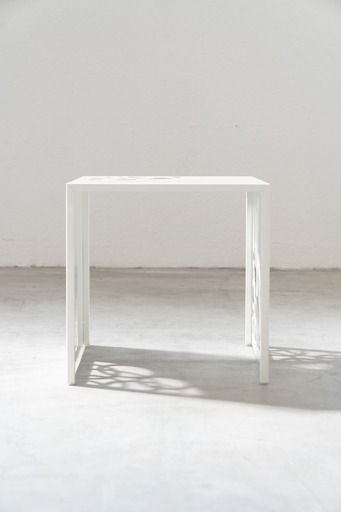 photo furniture Coffee Tables In White Lacquered Iron, With Circular Laser Cut Engravings, Set Of 2, 2013s